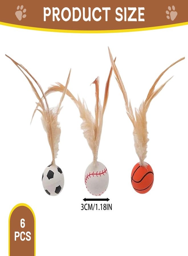 Plexaris Cat Ball, 6PCS Bouncy Ball with Feather for Indoor Cats, Interactive Kitten Toys for Kitten, Small Dog Toy Balls, Pet Toys with Basketball, Baseball, Badminton Designs - Image 2